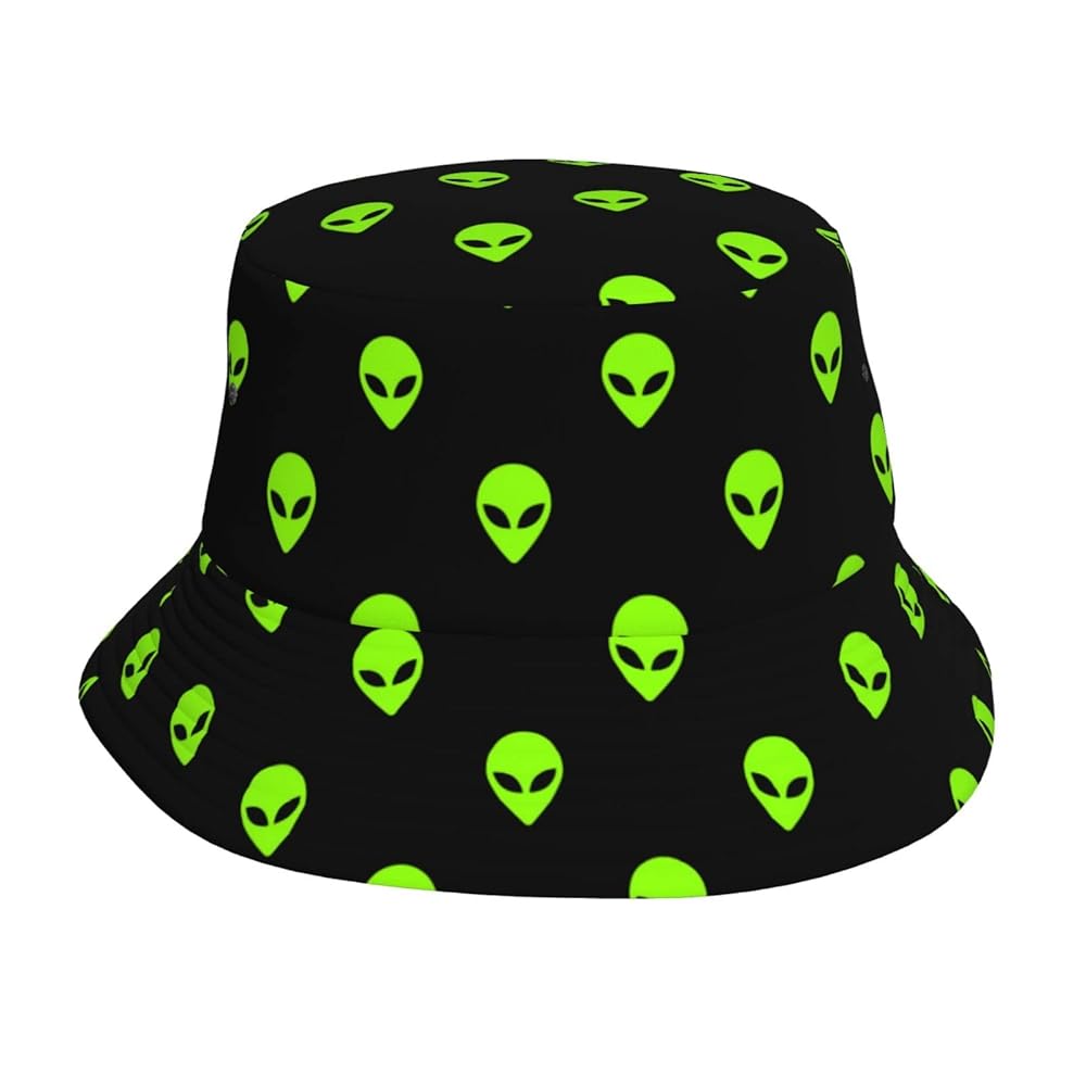 Alien Cool Black Green Print Bucket Hat Fisherman Fishing